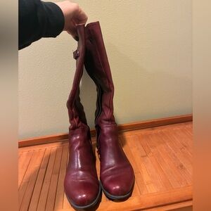 Women's Burgundy Leather wide calf high Boots